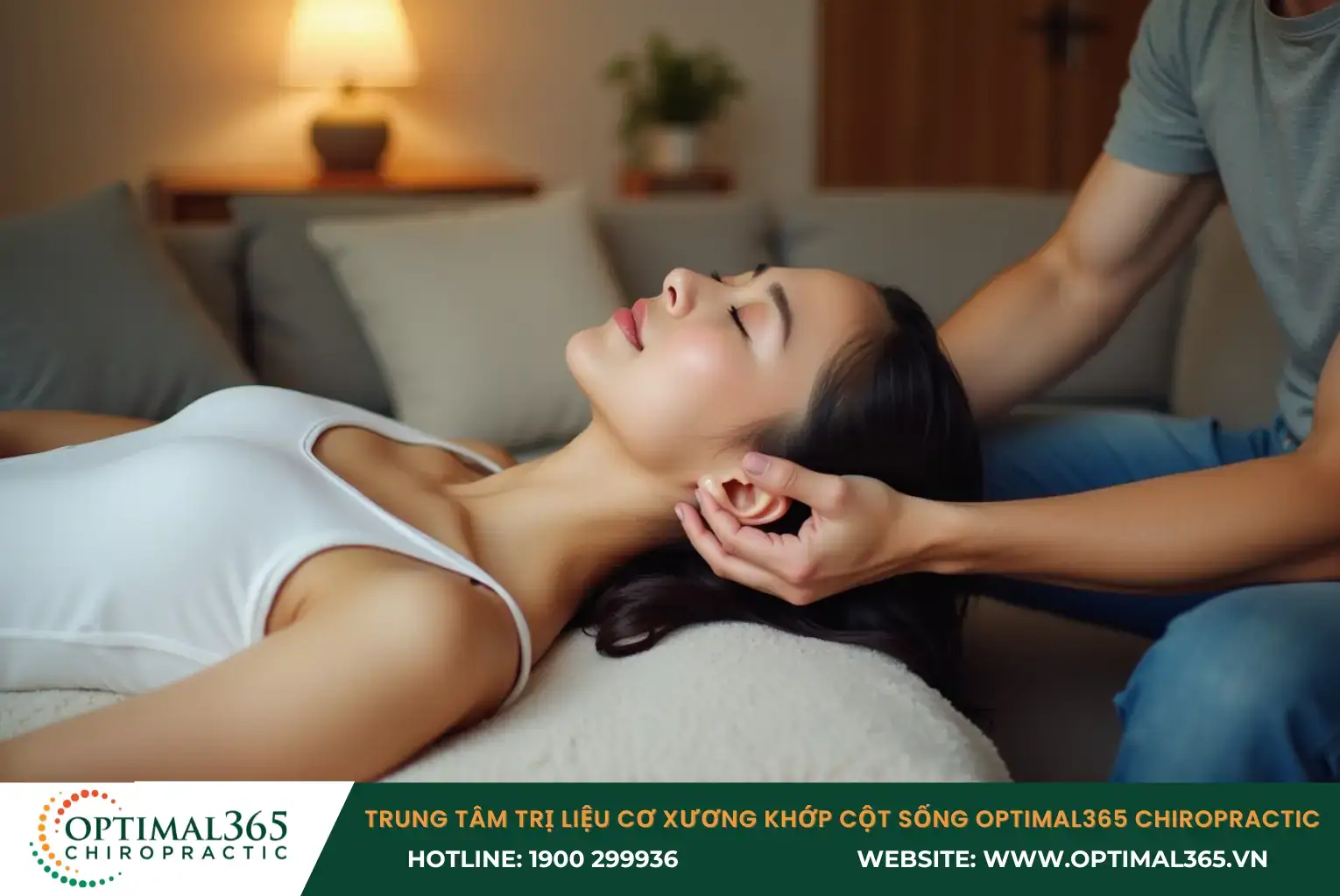 Nhẹ nhàng nâng phần xương sau gáy lên để kéo giãn cột sống cổ