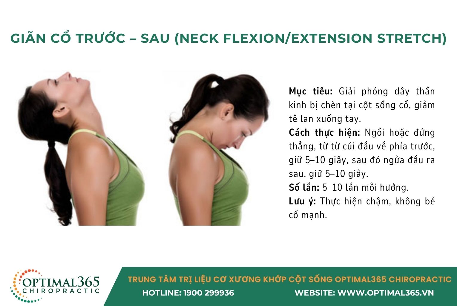 Bài tập chữa tê tay - Giãn cổ trước – sau (Neck Flexion/Extension Stretch)
