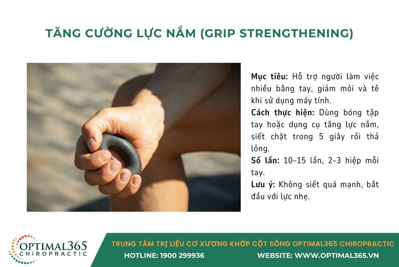 Bài tập chữa tê tay - Giãn cổ trước – Tăng cường lực nắm (Grip Strengthening)