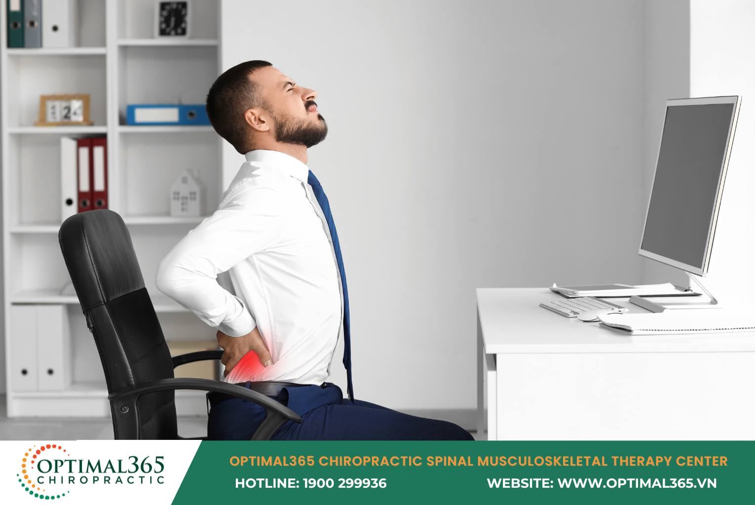 Office worker with back pain requiring urgent musculoskeletal screening